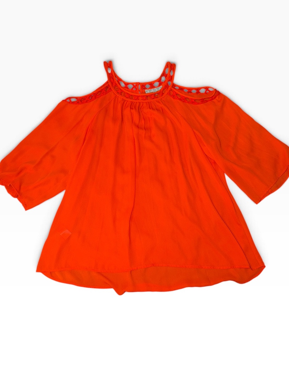 Daniel Rainn Cold Shoulder Crochet Lattice Blouse Orange Corral
